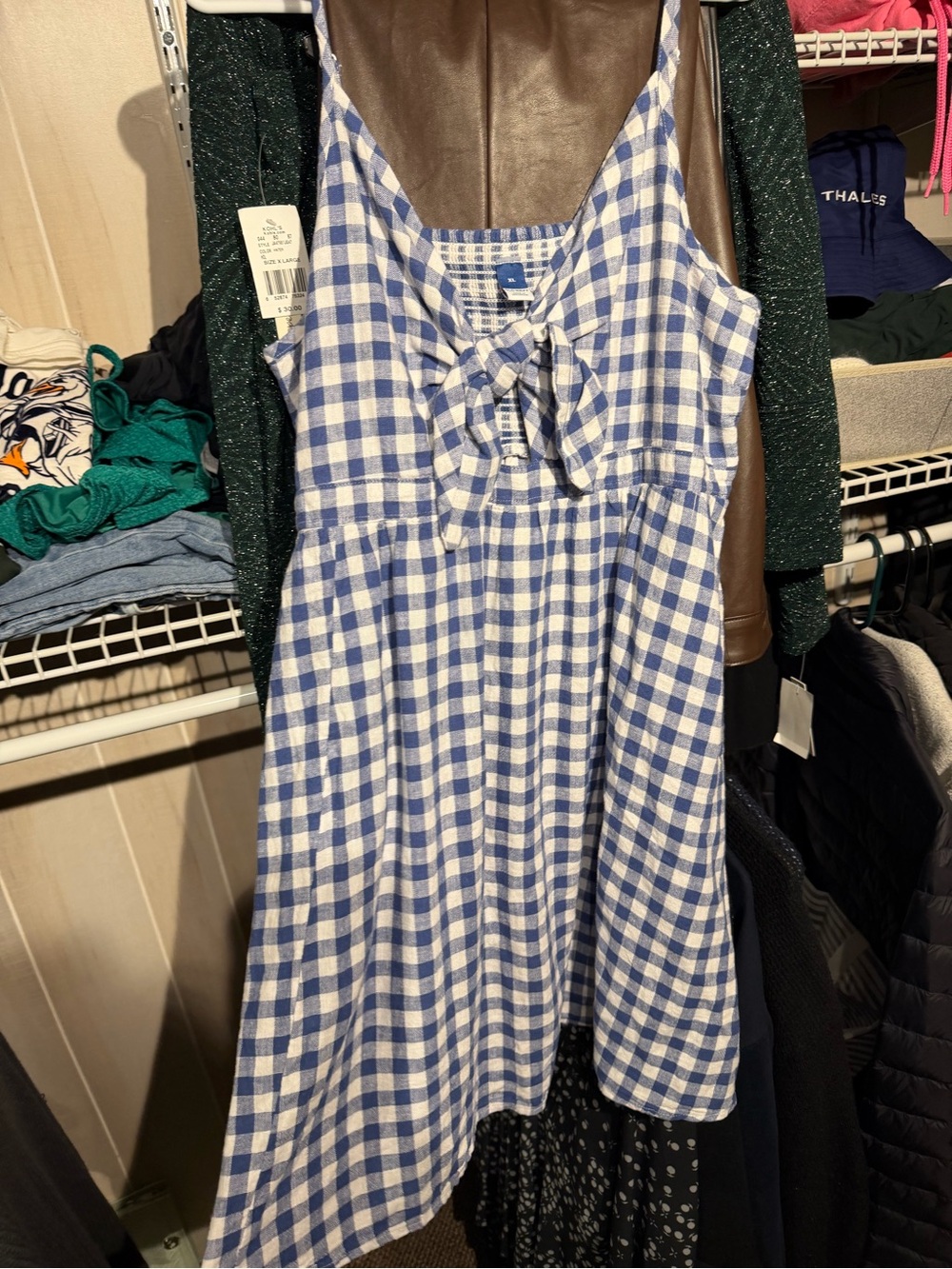 Old Navy Blue and White Gingham Tie-Front Mini Dress